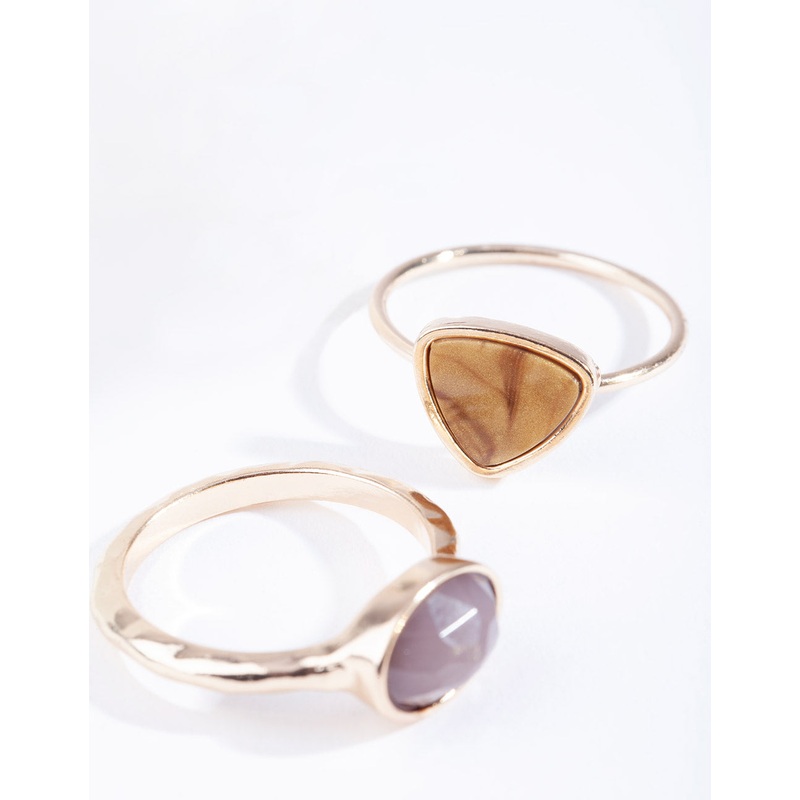 Gold Neutral Stone Stack Ring Pack