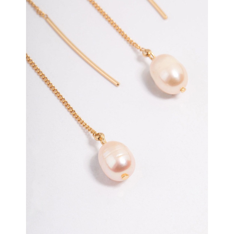 Gold Plated Thread Through Pearl Earrings