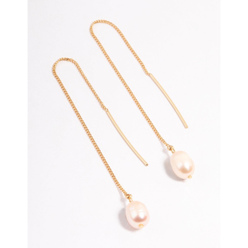 Gold Plated Thread Through Pearl Earrings