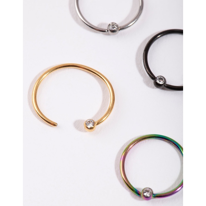 Mixed Metal Diamante Nose Ring 4-Pack