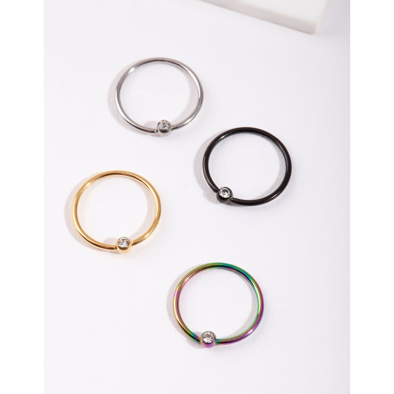 Mixed Metal Diamante Nose Ring 4-Pack