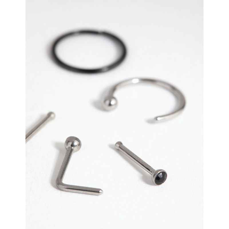 Mixed Metal Surgical Steel Classic Nose Ring & Stud 6-Pack