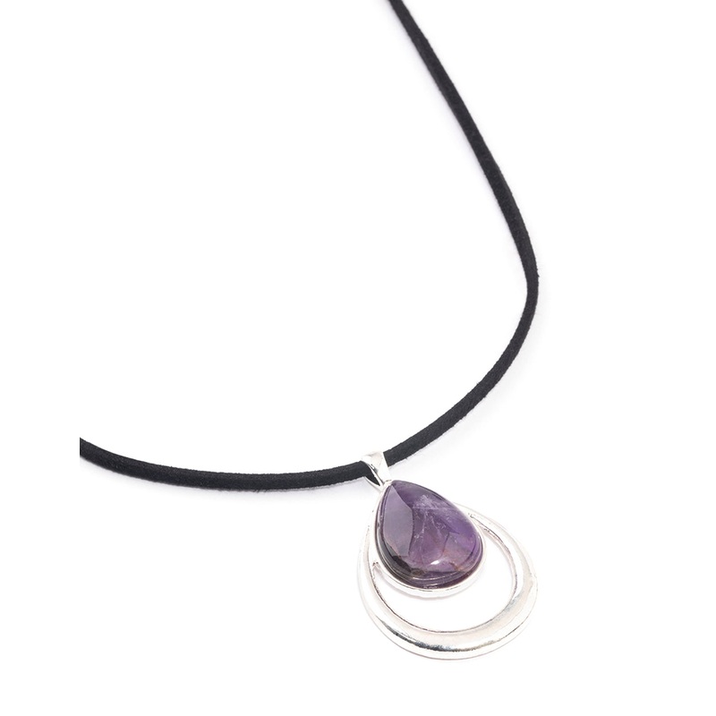 Silver Amethyst Double Teardrop Cord Necklace