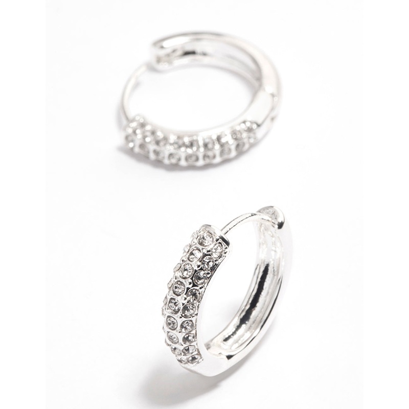 Silver Diamante Thick Huggie Earrings