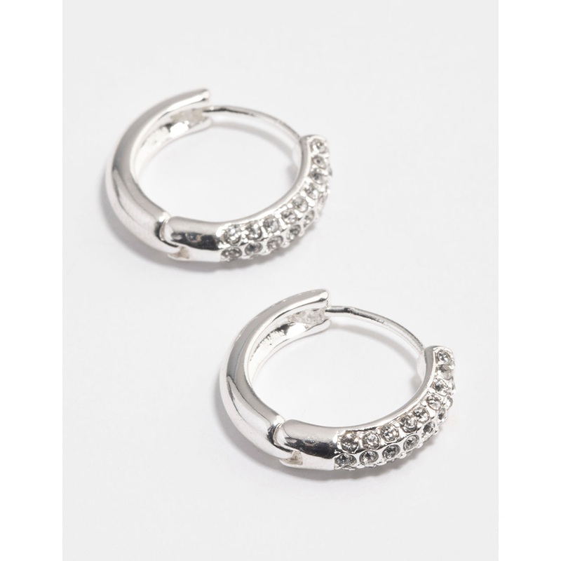 Silver Diamante Thick Huggie Earrings
