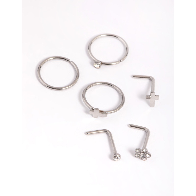 Surgical Steel Cross Nose Ring 6-Packs