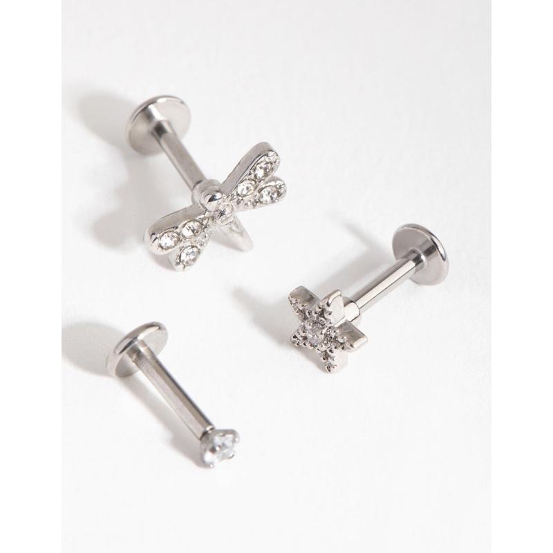 Surgical Steel Flower Dragonfly Flat Back Pack