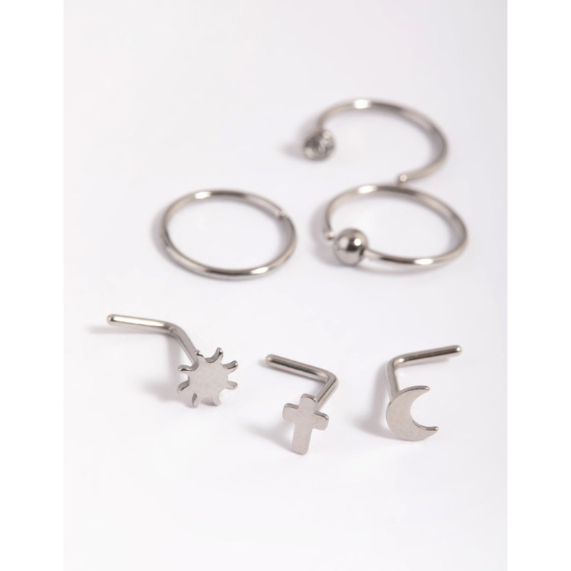 Surgical Steel Moon & Cross Nose Studs