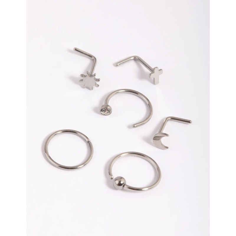 Surgical Steel Moon & Cross Nose Studs
