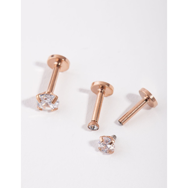 Surgical Steel Rose Gold Grad Cubic Zirconia Flat Back Pack