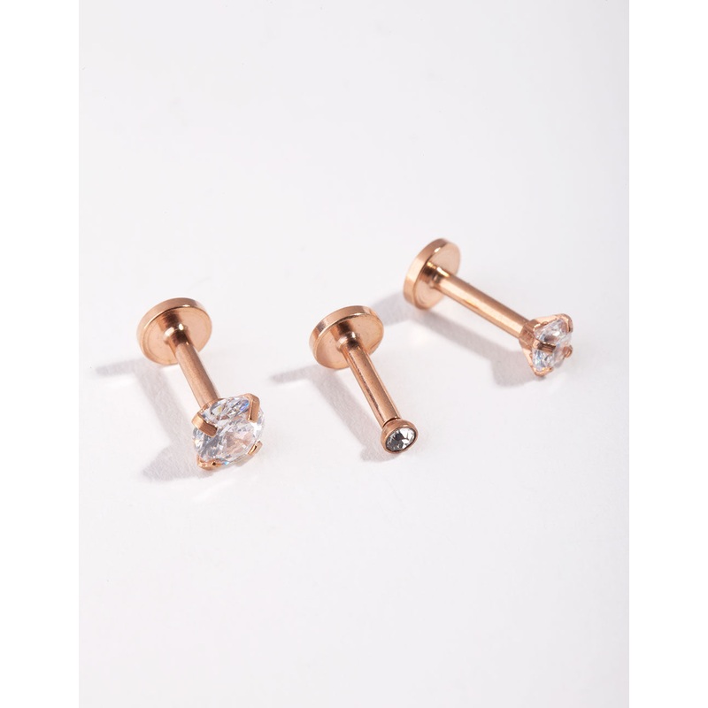 Surgical Steel Rose Gold Grad Cubic Zirconia Flat Back Pack