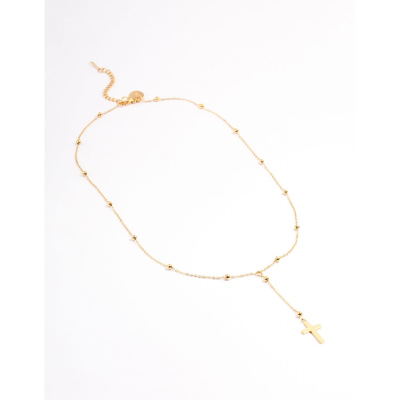 Waterproof Gold Plated Y Drop Ball Cross Necklace