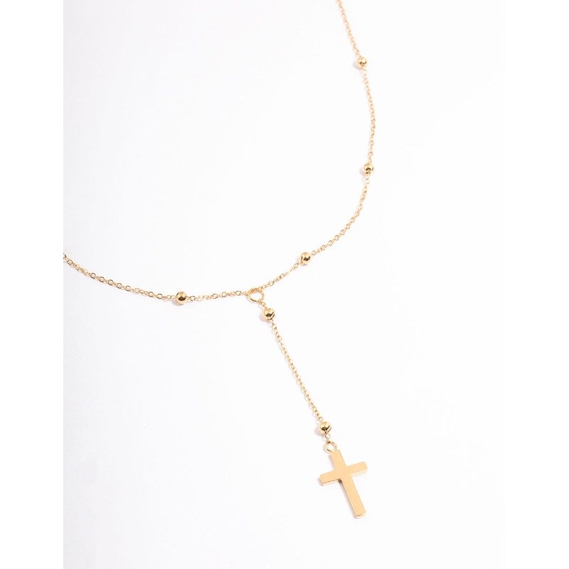 Waterproof Gold Plated Y Drop Ball Cross Necklace