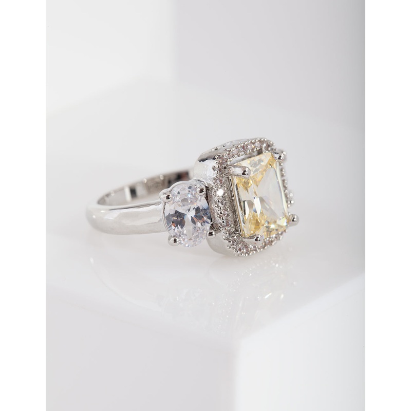 Yellow Silver Cubic Zirconia Engagement Ring