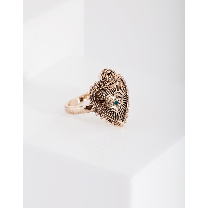 Antique Gold Spiked Heart Ring