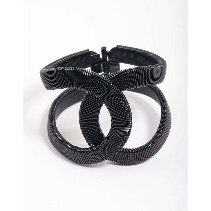 Black Textured Ovalap Cuff Bangle