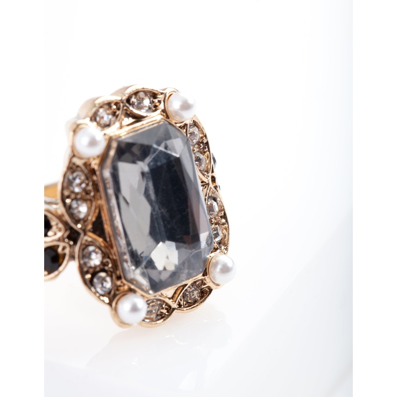 Gold Diamante Black Stone Ring