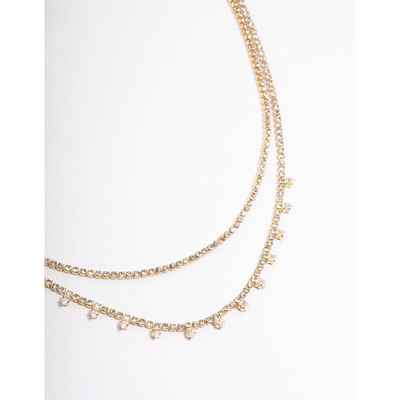 Gold Plated Diamante Double Layer Choker