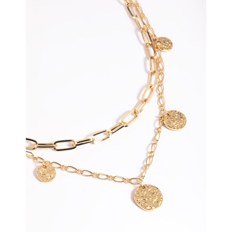 Gold Plated Disc Layered Necklace