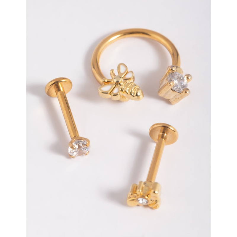 Gold Plated Surgical Steel Bee Stud Earring Pack