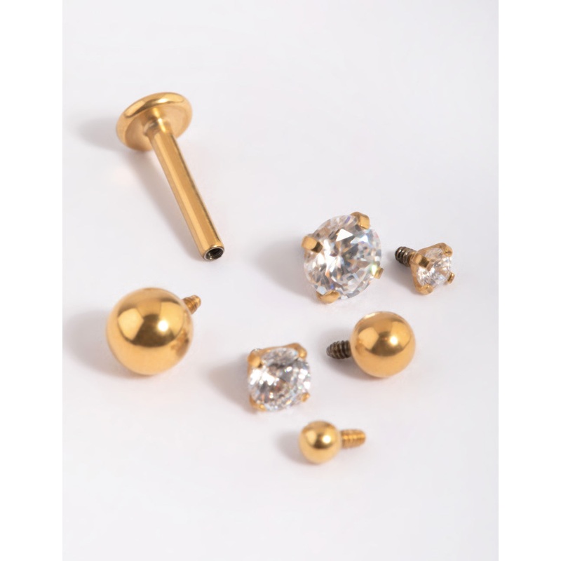 Gold Plated Surgical Steel Cubic Zirconia Flat Back 6-Pack