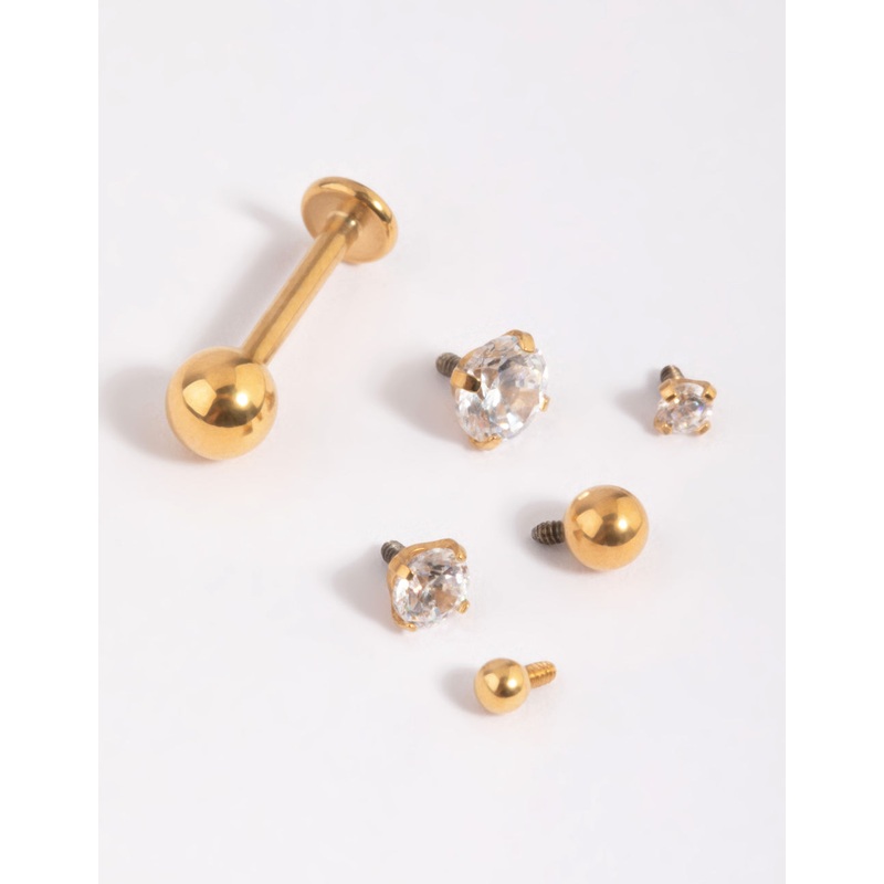 Gold Plated Surgical Steel Cubic Zirconia Flat Back 6-Pack