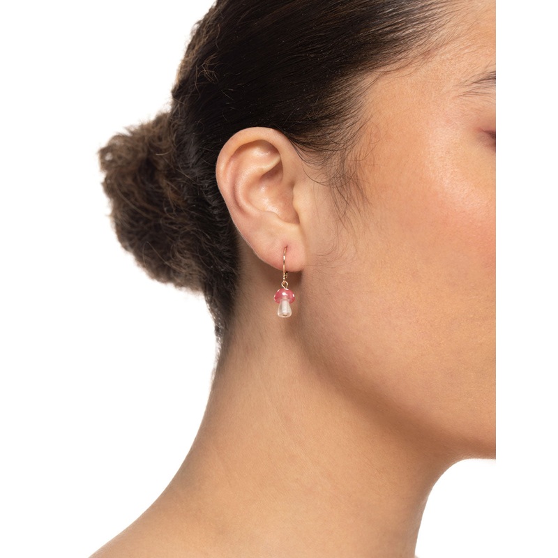 Pink Mini Mushroom Huggie Earrings