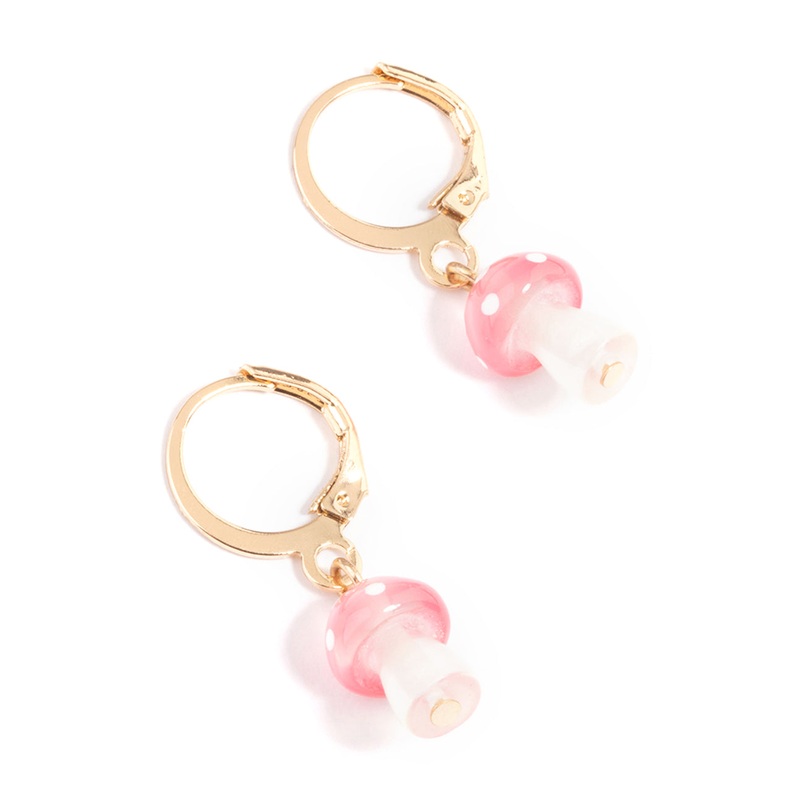Pink Mini Mushroom Huggie Earrings