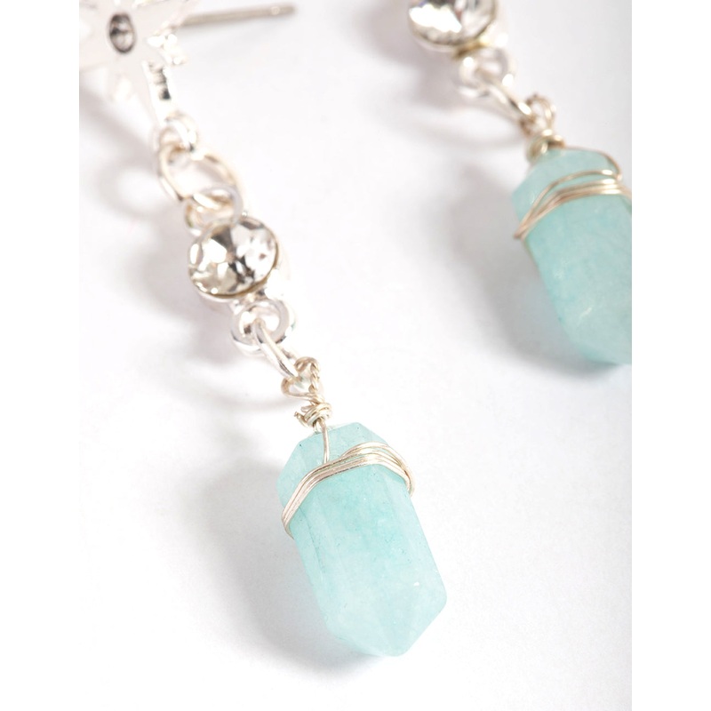 Silver Green Fluorite Star Shard Drop Earrings