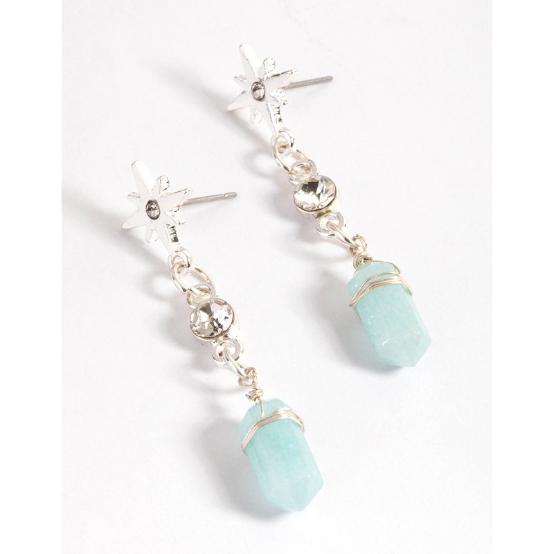 Silver Green Fluorite Star Shard Drop Earrings