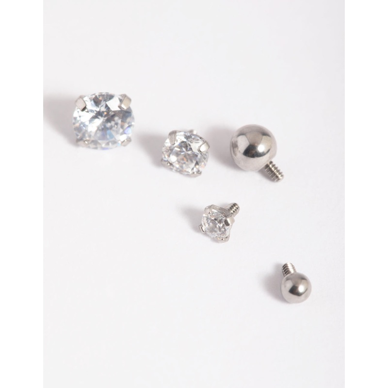 Surgical Steel Cubic Zircoia Polished Flat Back 6-Pack