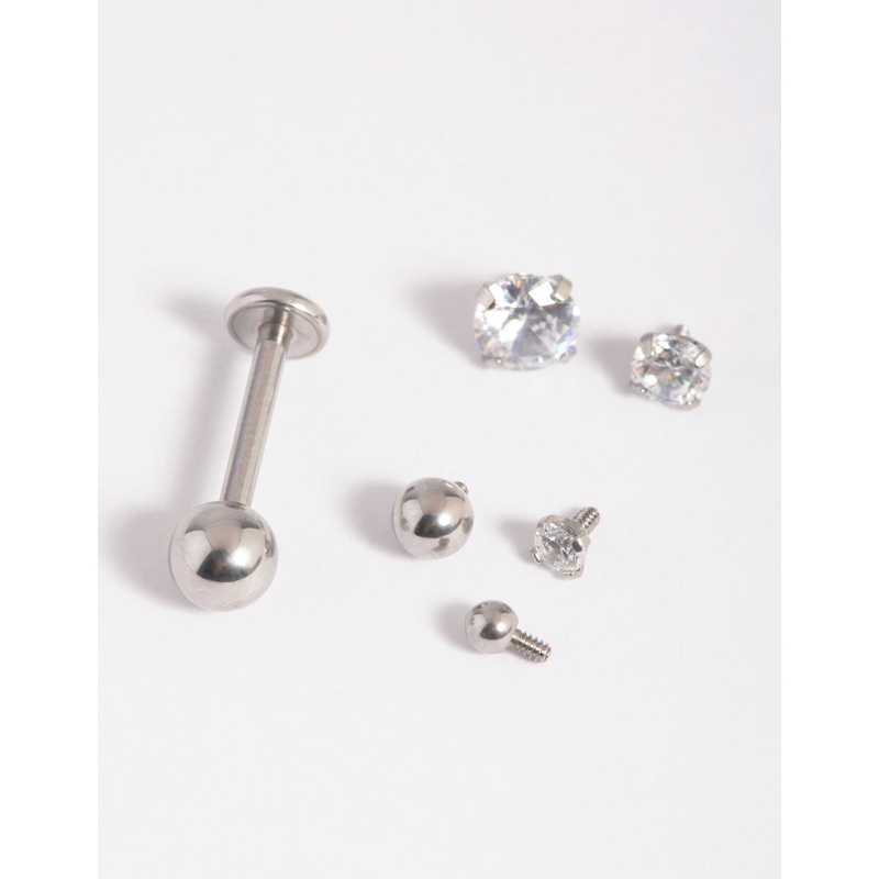 Surgical Steel Cubic Zircoia Polished Flat Back 6-Pack