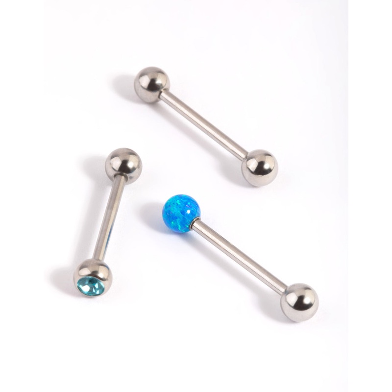 Surgical Steel Opal Tongue Ring Pack