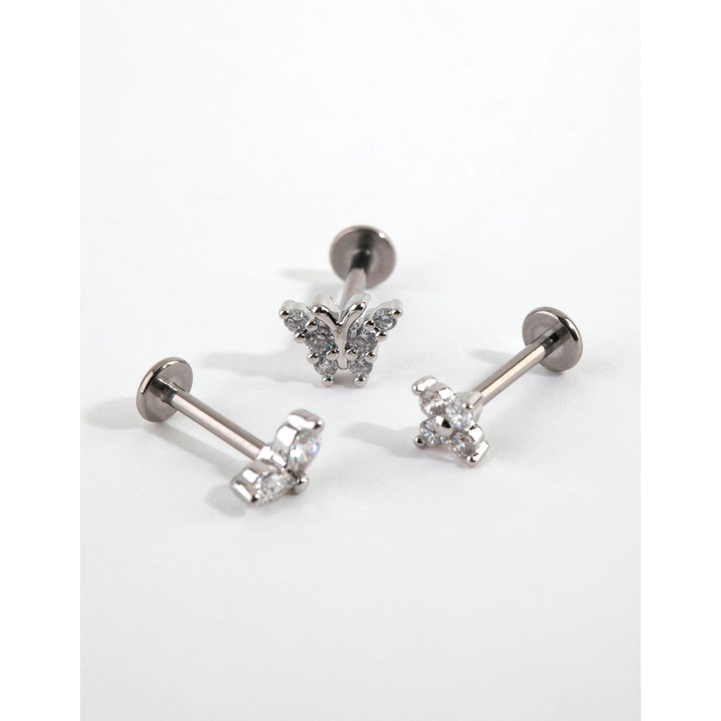 Titanium Cubic Zirconia Butterfly Flat Back Pack