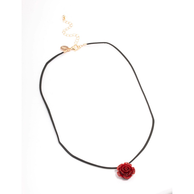 Gold Cord Rose Acrylic Short Necklace