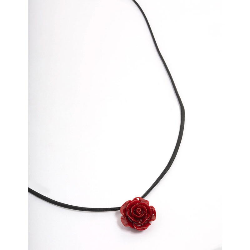 Gold Cord Rose Acrylic Short Necklace