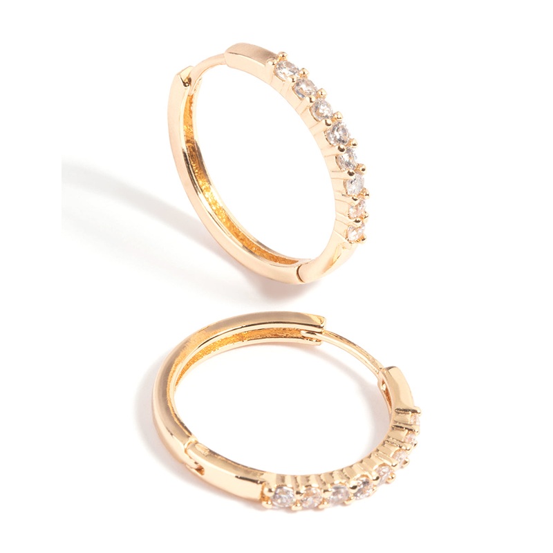 Gold Cubic Zirconia Huggie Hoop Earrings