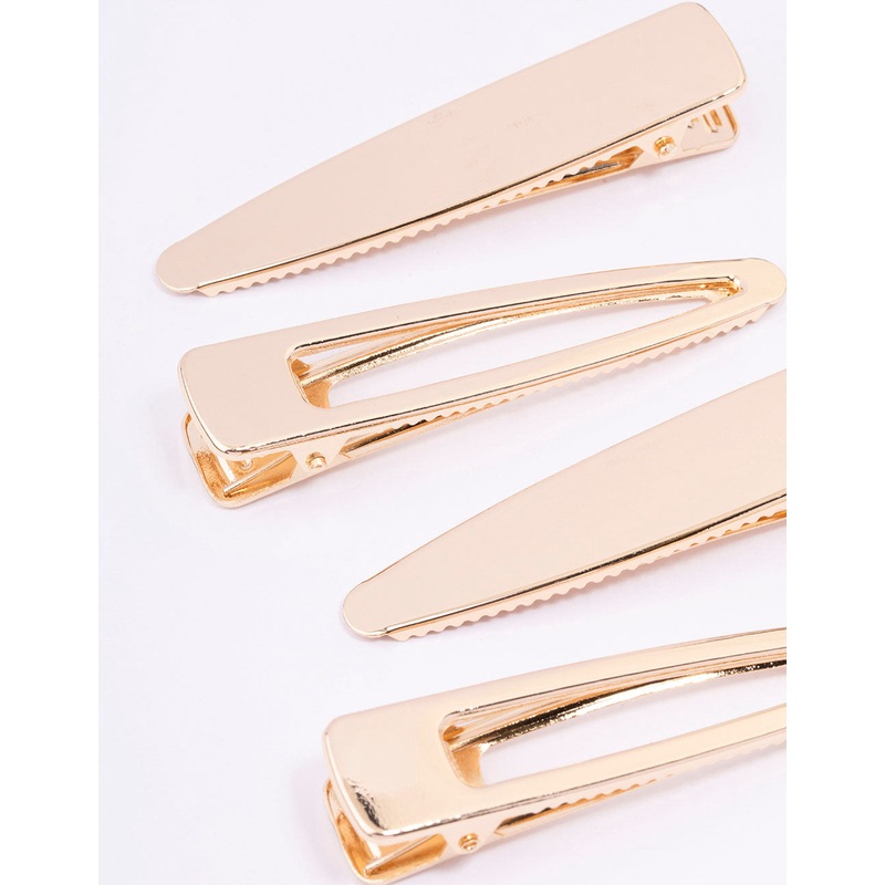 Gold Long Simple Hair Clips 4-Pack