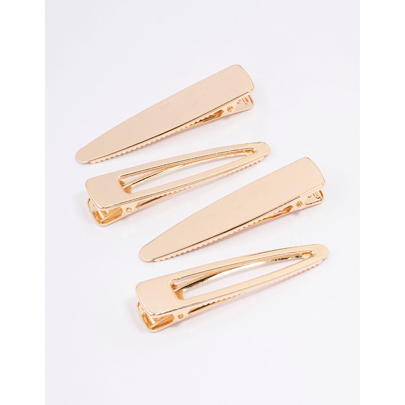 Gold Long Simple Hair Clips 4-Pack