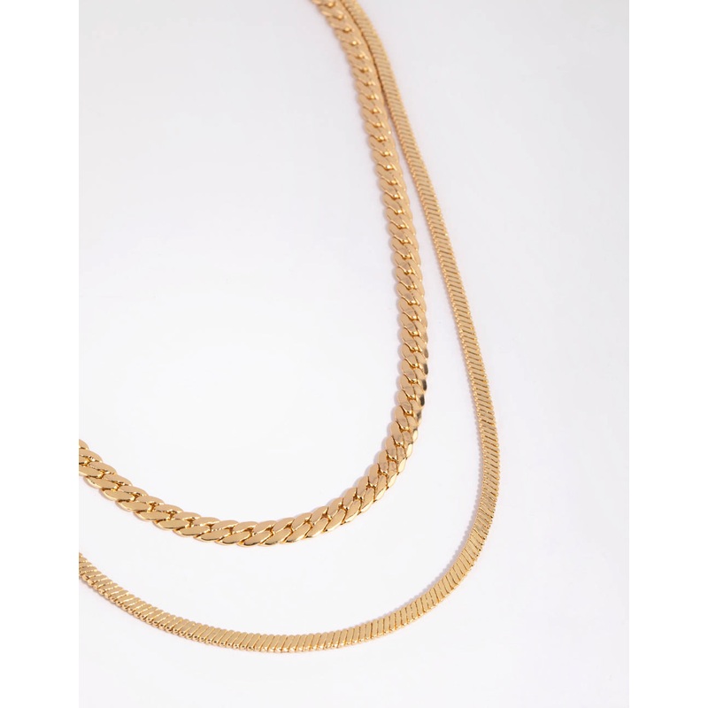 Gold Plated Herringbone & Snake Layered Necklace