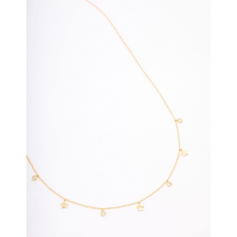 Gold Plated Sterling Silver Alternating Cubic Zirconia Star Pendant Necklace