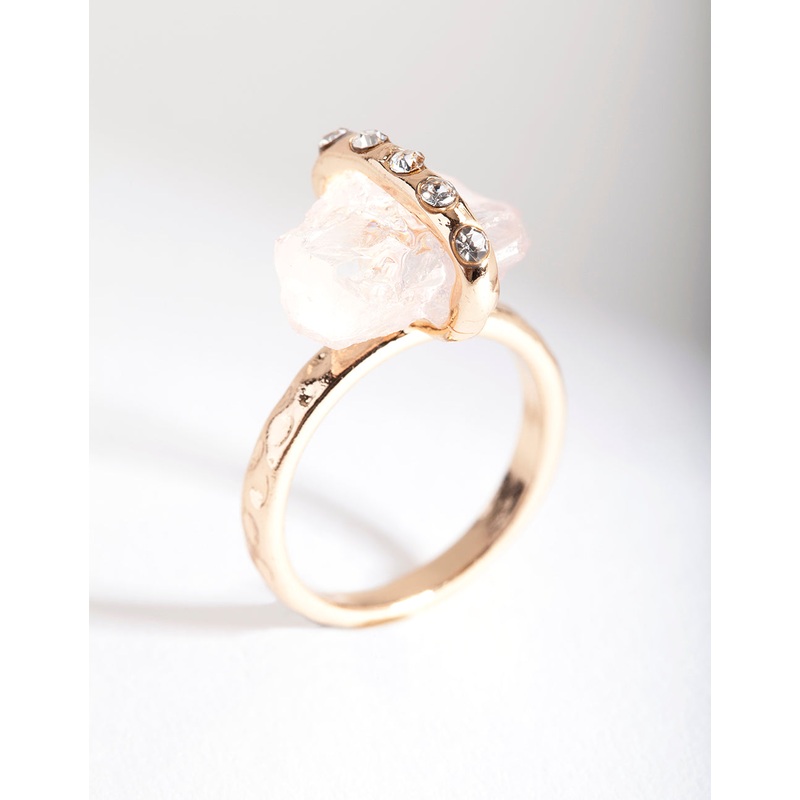 Gold Raw Stone With Diamante Strap Ring