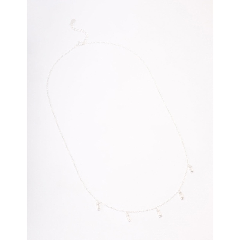 Sterling Silver Baguette Drop Pendant Necklace