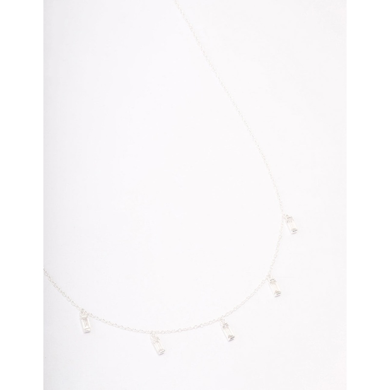 Sterling Silver Baguette Drop Pendant Necklace