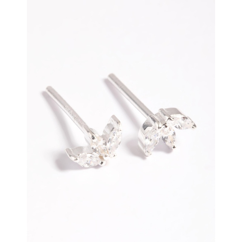 Sterling Silver Cubic Zirconia Leaf Stud Earrings