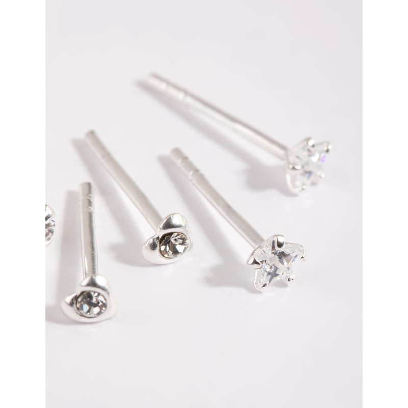 Sterling Silver Diamante Stud Earring Pack