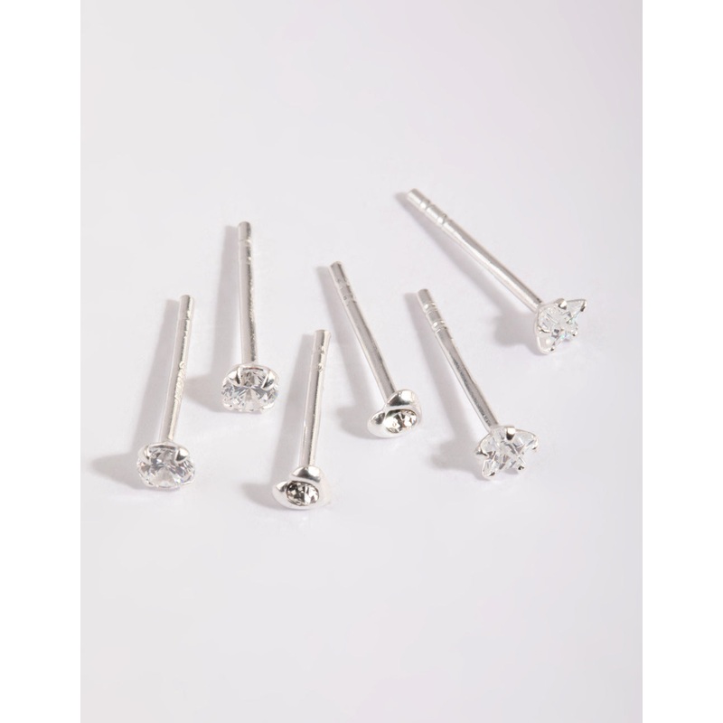 Sterling Silver Diamante Stud Earring Pack