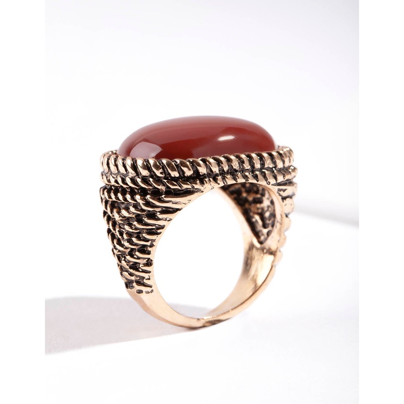 Antique Gold Swirl Brown Stone Ring