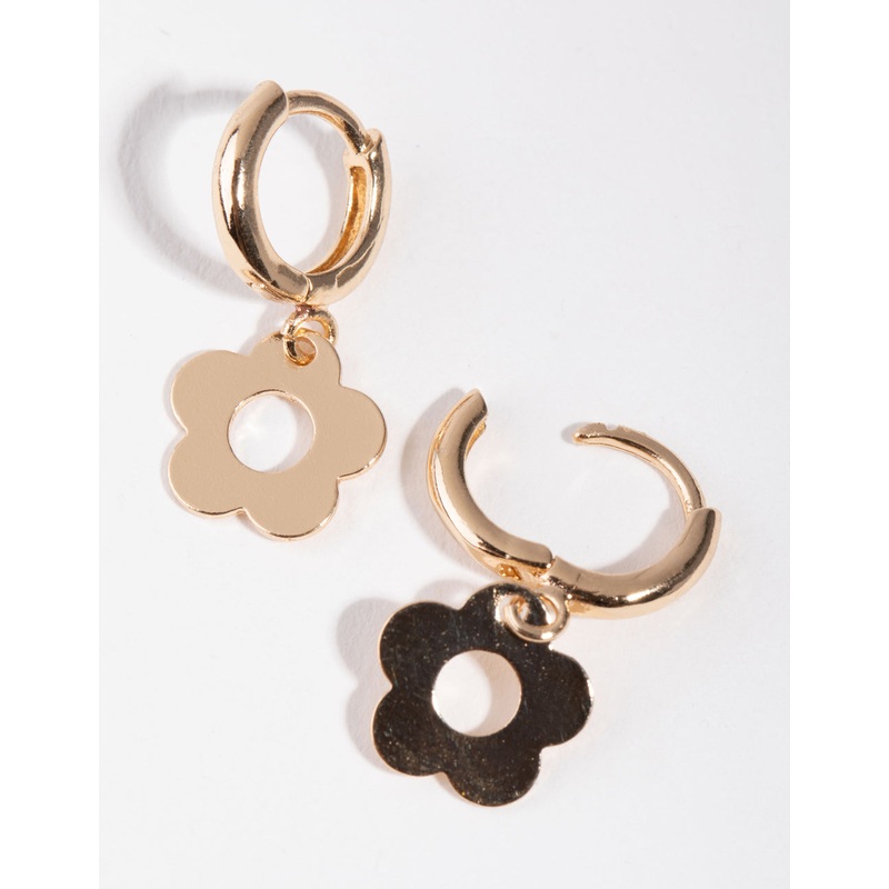 Gold Cutout Flower Huggie Earrings