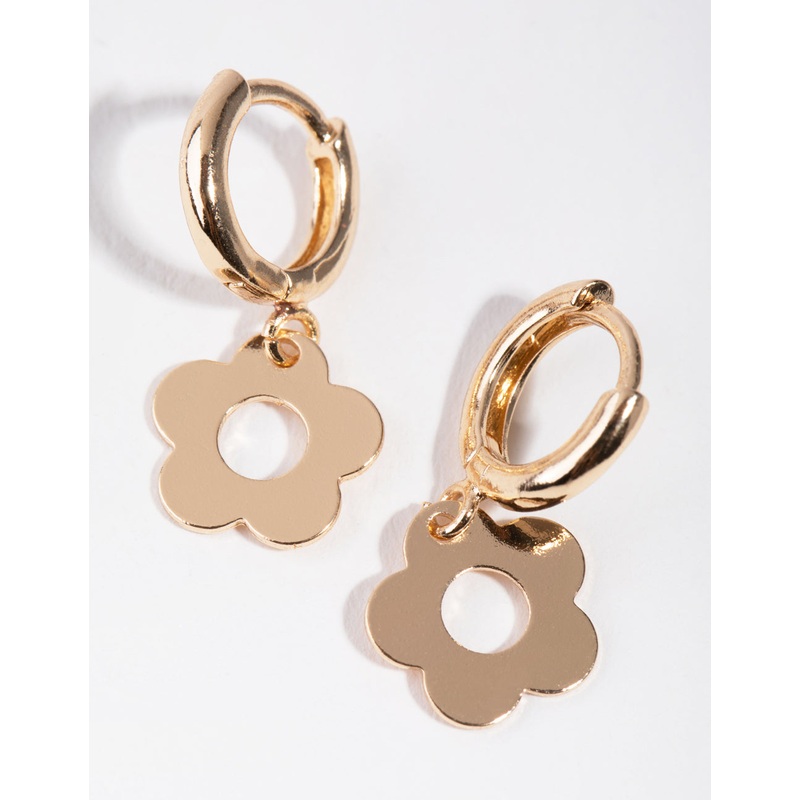 Gold Cutout Flower Huggie Earrings